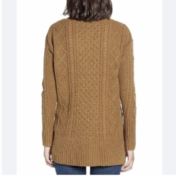 J. Crew Patchwork Cable Knit Wool Sweater Heather Teak Brown size small - Picture 3 of 12